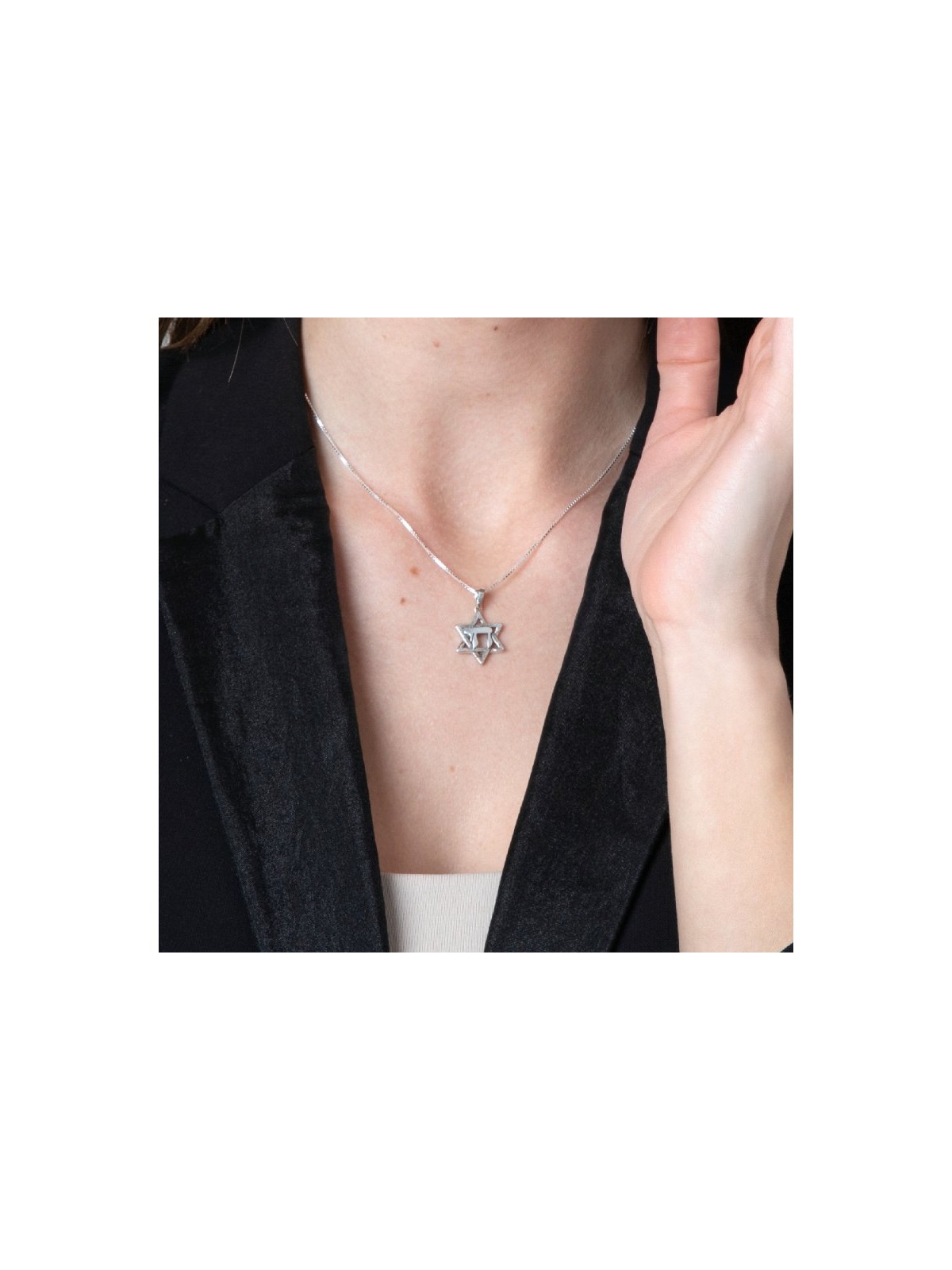 שרשרת כסף סטרלינג תליון מגן דוד מצורף... | תליון יהודי